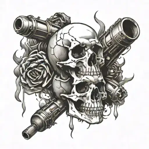 Artillery Rounds Firing Through A Skull