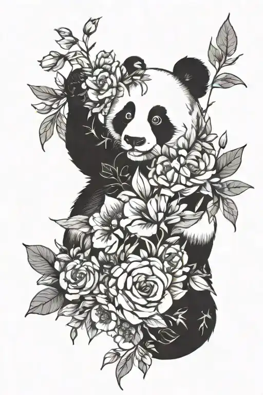 Panda Around Flowers