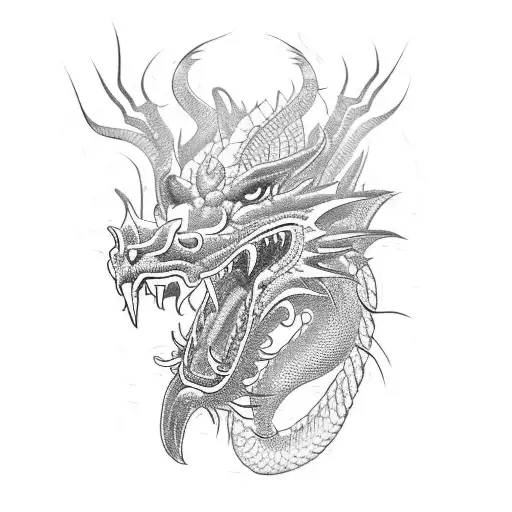 An Mechalical Asian Dragon Head And His Body Made Of Barbed Wire And Nato Wire