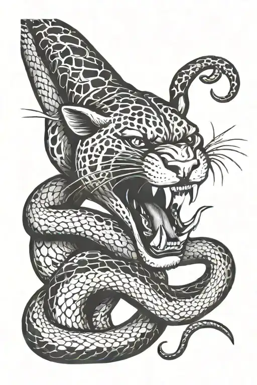 Panther Eating Snake