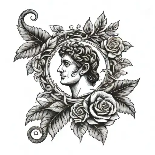 Apollo With Symbols Such As Snake And Laurel Wreath