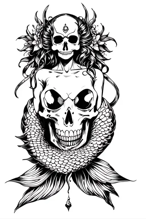 An Evil Nymph Aquarius Skull Mermaid In American Traditional