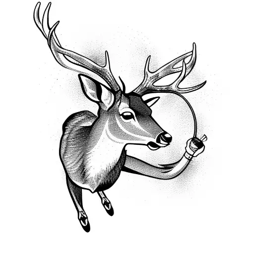 A Majestic Deer Leaping Over A Fishing Rod And A Shotgun