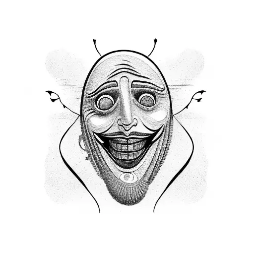 Comedy And Tragedy Masks Of Theatre With Scratchy Line Work