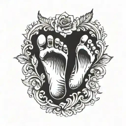 Baby Foot Print Name And Date Of Birth Tattoo Design