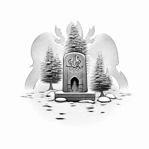 Grave With A Toom Stone In The Middle Of A Dark Horror Forest