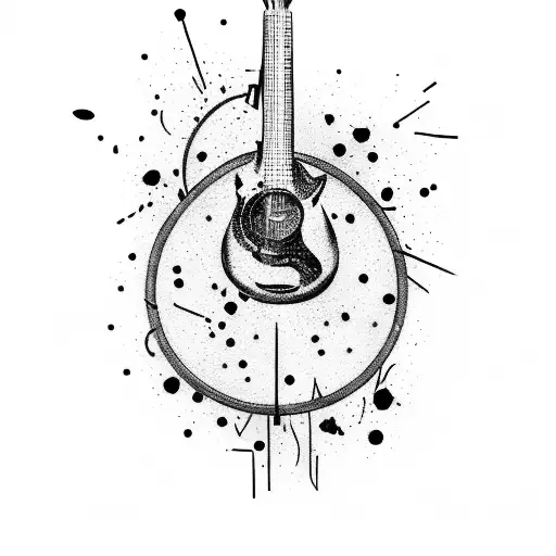 A Tattoo Design Of A Guitar Pick Surrounded By Musical Notes And Paint Splatters