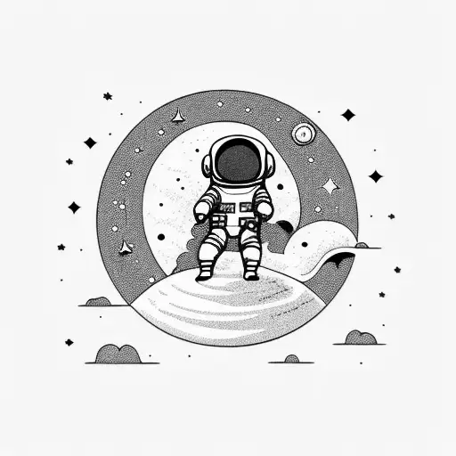 Astronaut Sitting On Top Of A Hill And Watch The Sunset With Stars