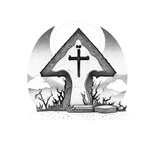 Grave With A Toom Stone In The Middle Of A Dark Horror Forest