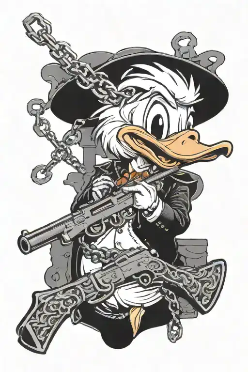 I Want Donald The Duck But Gangster He Has To Wear A Chain And He Holds A Gun