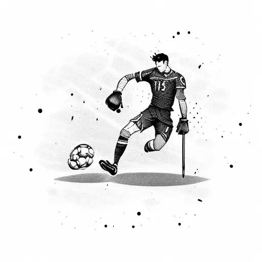 A Blackwork Illustration Of A Goalkeeper Catching A Flaming Football