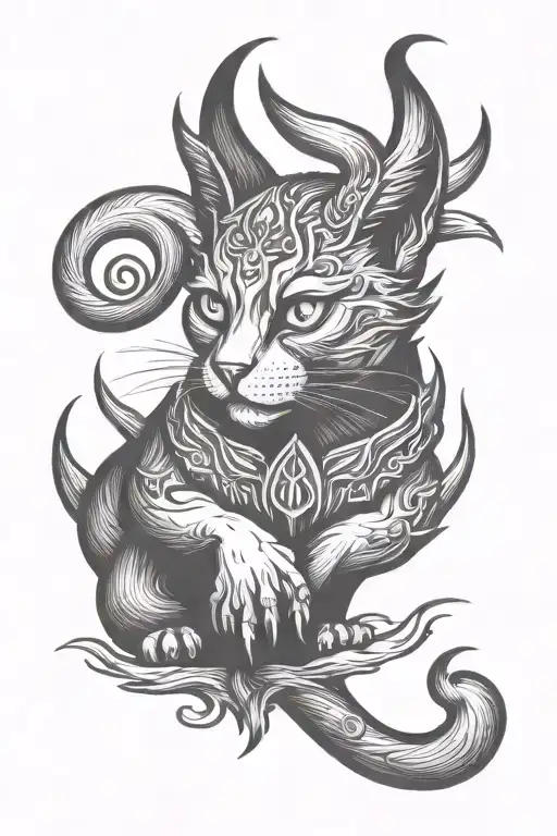 Lucifer Cat With Horns And Fangs Looking Forward