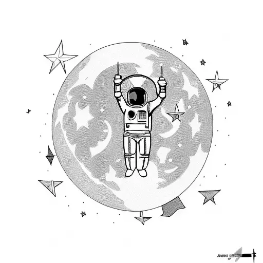 Astronaut With Flag Of Success On The Moon