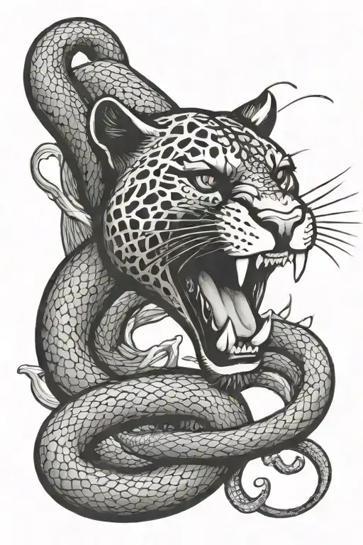 Panther Eating Snake