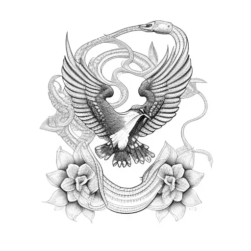 Eagle With A Snake And Flowers