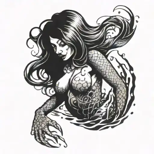 A Killer Mermaid Emerging From A Pool Of Blood