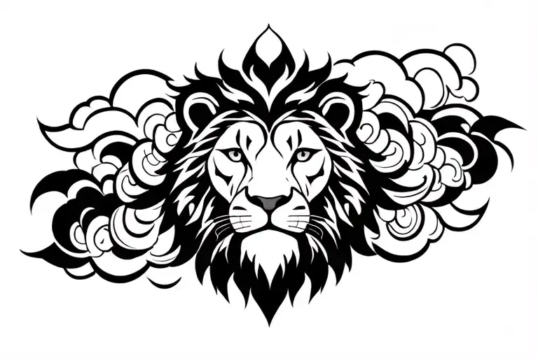 Tribal Lion With Clouds And Shading Its Face