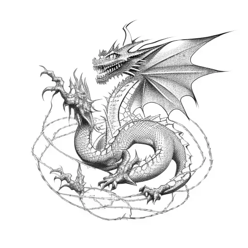 An Mechalical Dragon With Barbed Wire And Nato Wire