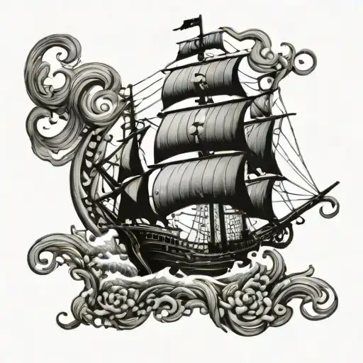 Pirate Ship Sea With Air Bubbles