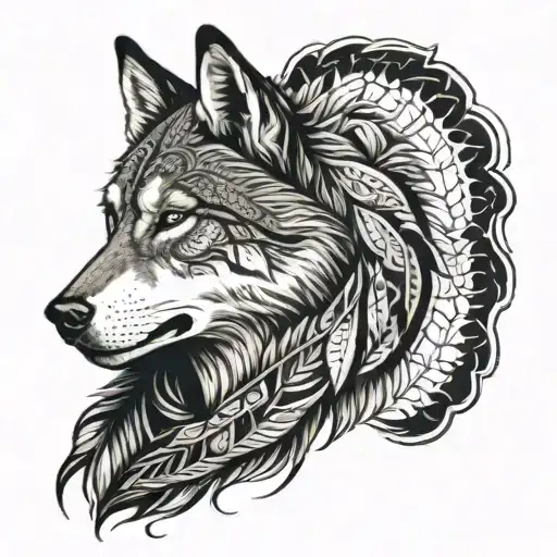 Native Woman Lower Part Of Face Morphing Into Wolf