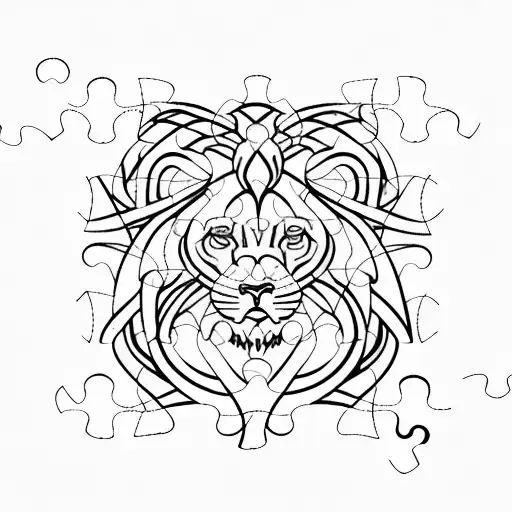 A Teal Ribbon Intertwined With Puzzle Pieces Forming The Shape Of A Lion