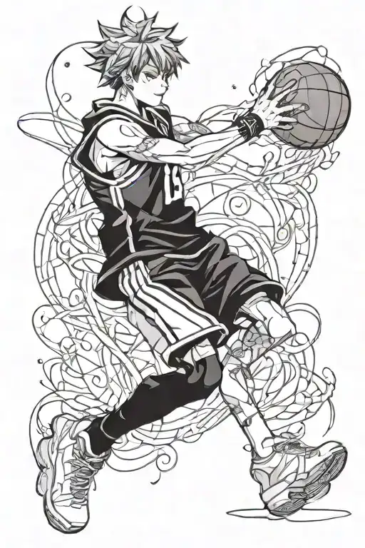 Incorporate Anime Characters Playing Basketball With A Heart Symbol Representing Love For Family