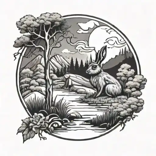 Western Landscape In A Circle With A Big Bunny From The Front