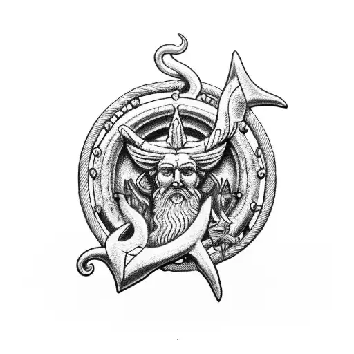 Poseidon Trident With The Word Familia Along The Handle