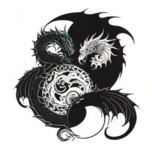 Two Dragons White And Black Holdiny Oppiset Color Balls Yin And Yang