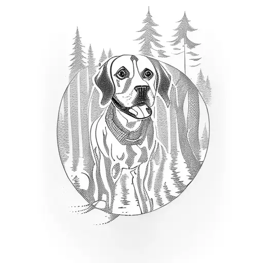 Create A Tattoo Of A Winding Road Through A Forest With A Dog Driving A Vintage Car