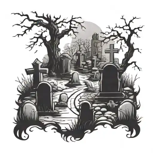 Spooky Graveyard Scene With Tombstones