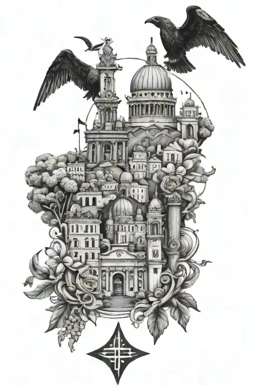 An Intricate Design Combining Italian Landmarks With Symbols Of Family And Loyalty