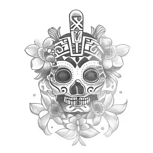 Tattoo Of The Aztec God Xochipilli Surrounded By Various Types Of Flowers