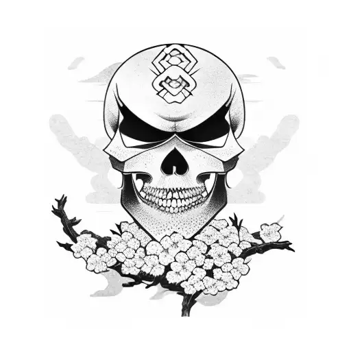 Samurai Warrior Skull With Cherry Blossoms
