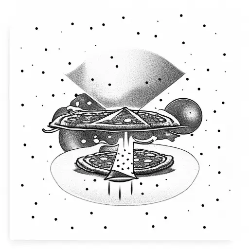 A Classic Ufo Abducting A Slice Of Pizza With A Galaxy Background