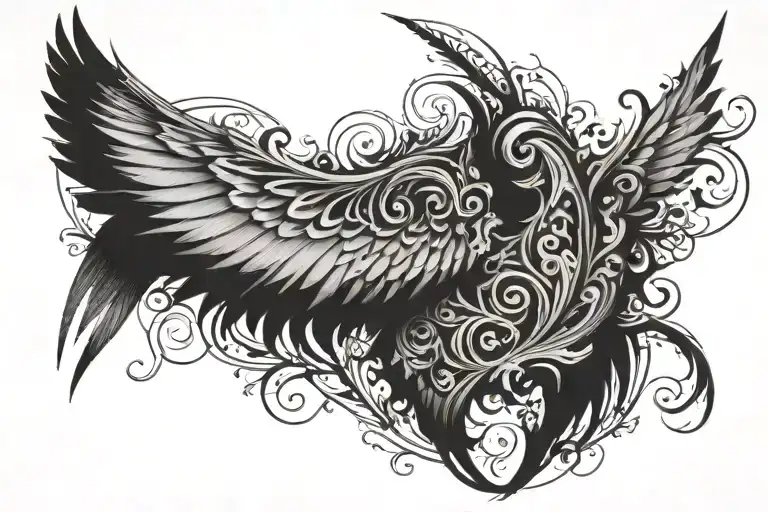 Calligraphy Of Work To Form A Shape Of Wing