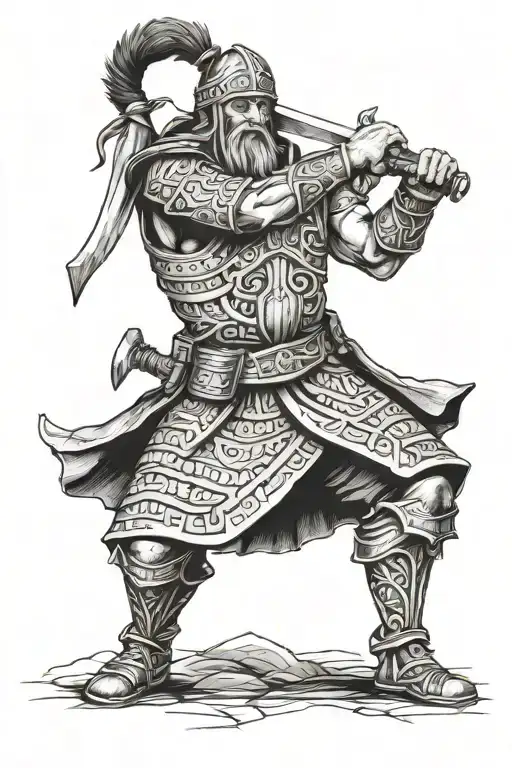 Old Slavic Warrior Defending His Family