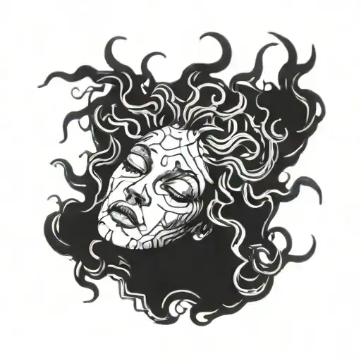 Medusa With Cracks On Face And Bleeding Closed Eyes
