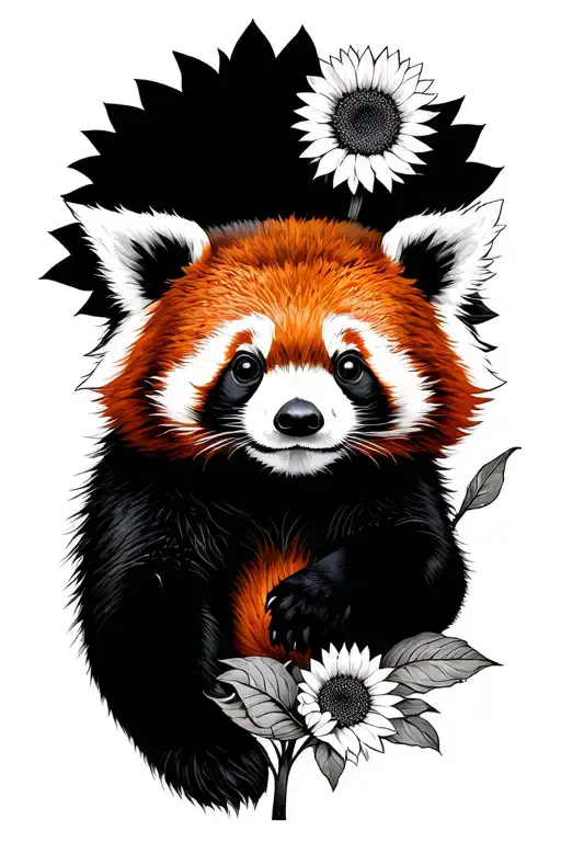 Sunflower And Red Panda