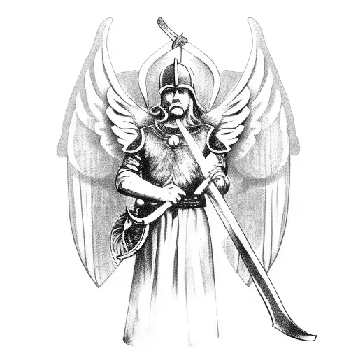 Viking Soldier Arch Angel With Wings Holding An Ax After Battle