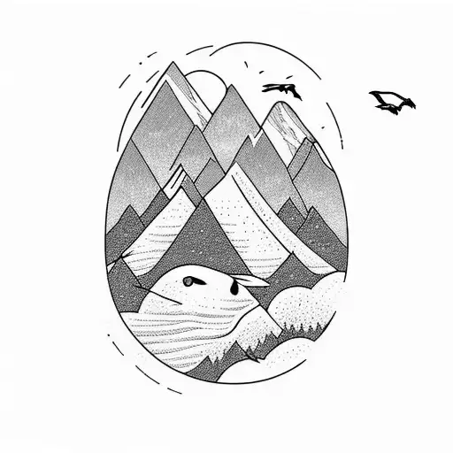 Mountain Scene And A Flying Bird