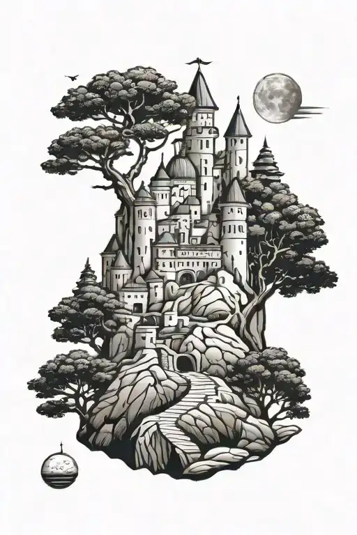 Cedar Tree Merged With An Arab Castle