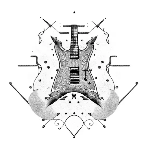 Incorporate A Detailed Guitar Fretboard With Musical Notes Swirling Around It