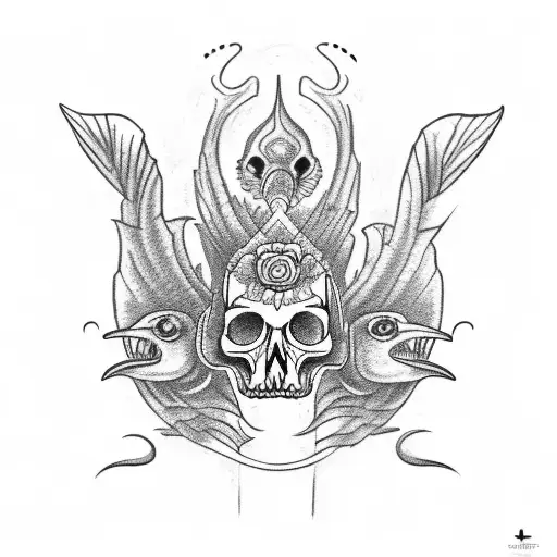 Quetzal Coming Out Of The Mouth Of A Jaguar Skull