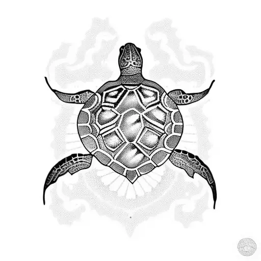 A Blackwork Tattoo Of A Sea Turtle With Intricate Patterns Inspired By Serbian Traditional Art