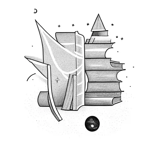 A Stack Of Books Reaching Up Towards A Shooting Star In The Night Sky