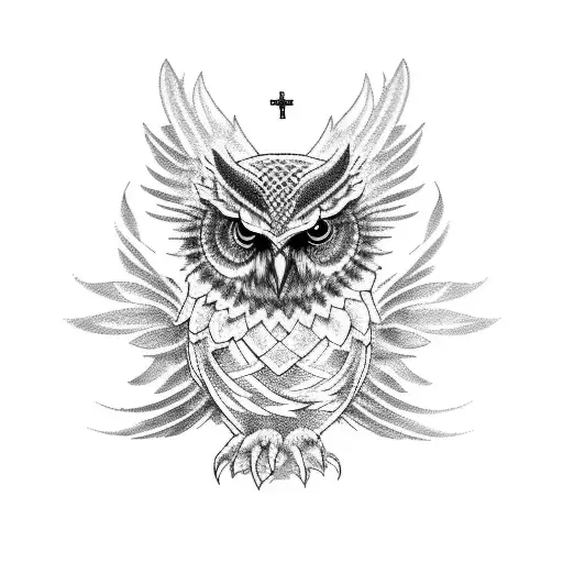 A Tattoo Blending Elements Of Rome And Christianity With An Owl Motif