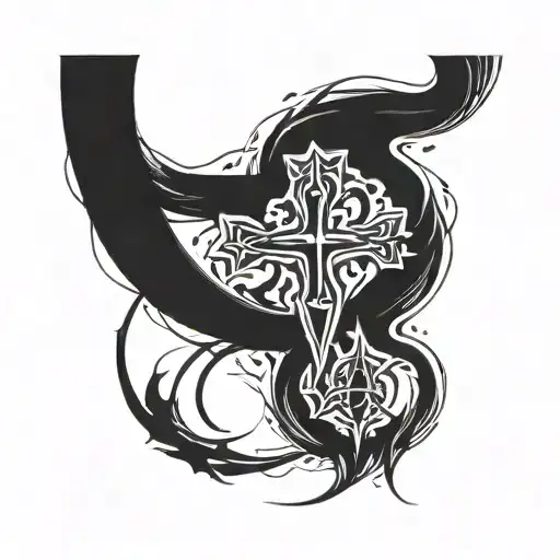 A Cross Band Tattoo With The Alpha Symbol On The Right And The Omega Symbol On The Left