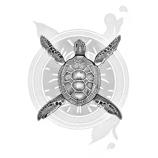 A Blackwork Tattoo Of A Sea Turtle With Intricate Patterns Inspired By Serbian Traditional Art