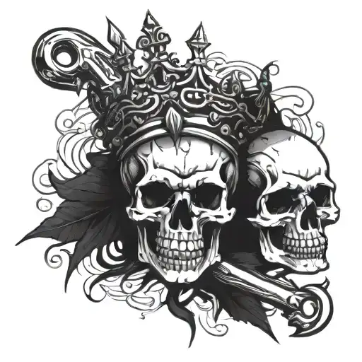 Skull With Wrench W Crown Of Thorns